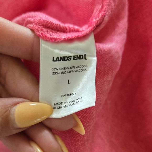 Lands' End Pink Linen Tunic Long Sleeve Preppy Beachy Swim Cover Up Coastal - Picture 7 of 7